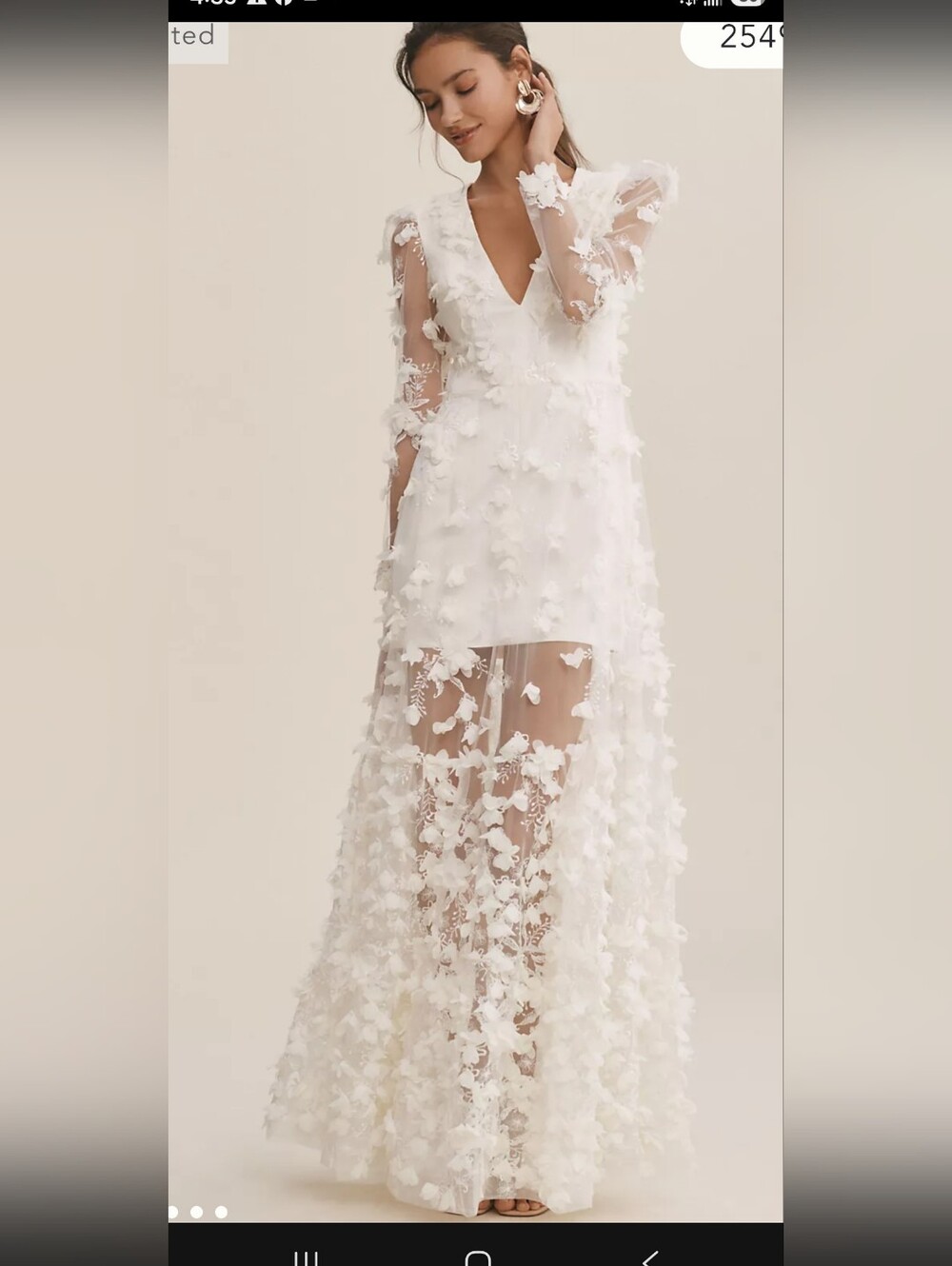 White 3D Floral V-Neck Maxi Dress